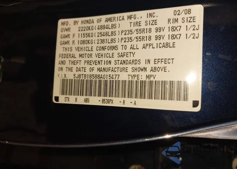 2008 Acura Rdx z USA, uszkodzony, nr VIN 5J8TB18588A015477